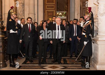 Anne Hidalgo, Sindaco di Parigi, riceve il Presidente dello Stato d'Israele Reuven Rivlin al Municipio di Parigi alla presenza di Francis Kalifat, presidente del CRIF, Joel Mergui, presidente del Concistoro di Parigi e Ariel Goldmann, presidente dei Fondi sociali unificati ebraici, Parigi, Francia, 24 gennaio 2019. Foto di Daniel Derajinski/ABACAPRESS.COM Foto Stock