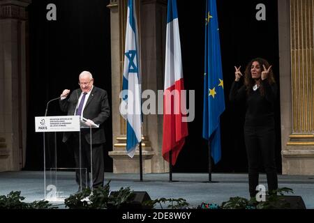 Anne Hidalgo, Sindaco di Parigi, riceve il Presidente dello Stato d'Israele Reuven Rivlin al Municipio di Parigi alla presenza di Francis Kalifat, presidente del CRIF, Joel Mergui, presidente del Concistoro di Parigi e Ariel Goldmann, presidente dei Fondi sociali unificati ebraici, Parigi, Francia, 24 gennaio 2019. Foto di Daniel Derajinski/ABACAPRESS.COM Foto Stock