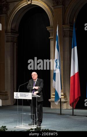 Anne Hidalgo, Sindaco di Parigi, riceve il Presidente dello Stato d'Israele Reuven Rivlin al Municipio di Parigi alla presenza di Francis Kalifat, presidente del CRIF, Joel Mergui, presidente del Concistoro di Parigi e Ariel Goldmann, presidente dei Fondi sociali unificati ebraici, Parigi, Francia, 24 gennaio 2019. Foto di Daniel Derajinski/ABACAPRESS.COM Foto Stock