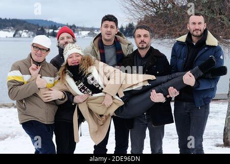 I membri della giuria 'Zombie zombie' del gruppo musicale Etienne Jaumet, Dr Schonberg e Neman Herman Dune aka Cosmic Neman, Julie Ferrier, Vincent Mariette e Sebastien Marnier partecipano alla fotocellula durante il 26° Festival del Cinema Gerardmer a Gerardmer, Francia, il 02 febbraio 2019. Foto di Aurore Marechal/ABACAPRESS.COM Foto Stock