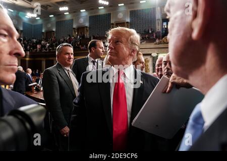 5 FEBBRAIO 2019 - WASHINGTON, DC: Il presidente Donald Trump dopo il discorso dello Stato dell'Unione al Campidoglio di Washington, DC, USA il 5 febbraio 2019. Foto di Doug Mills/Pool via CNP/ABACAPRESS.COM Foto Stock