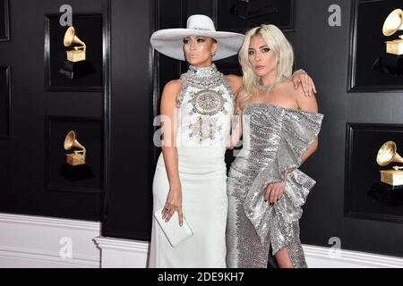 Jennifer Lopez e Lady Gaga partecipano al 61° Premio annuale GRAMMY presso lo Staples Center il 10 febbraio 2019 a Los Angeles, California, USA. Foto di Lionel Hahn/ABACAPRESS.COM Foto Stock