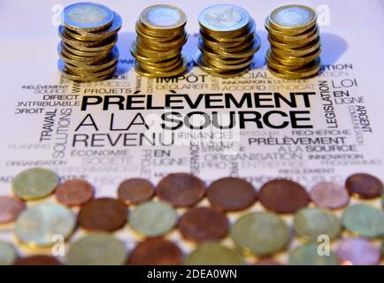 Prelevement A la Source - illustrazione a Parigi, Francia il 20 febbraio 2019. Foto di Alain Apaydin/ABACAPRESS.COM Foto Stock