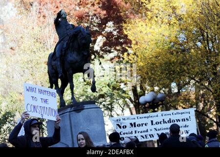 Coronavirus Deniers e Anti-Vaxxers Rally, New York, Stati Uniti Foto Stock