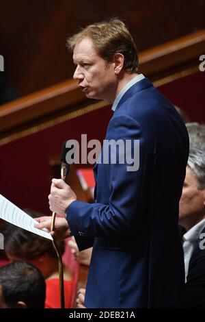 Membro del gruppo parlamentare "Gauche democrate et republicaine" Pierre Dharreville partecipa a una sessione di "interrogazioni al governo" all'Assemblea nazionale francese il 6 marzo 2019 a Parigi, Francia Foto di David Niviere/ABACAPRESS.COM Foto Stock