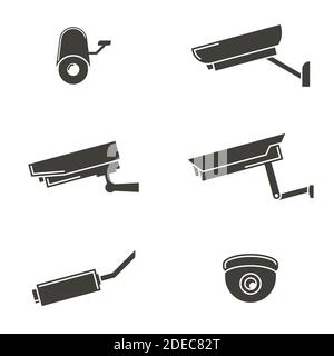 Insieme di oggetti sul tema della sicurezza di videosorveglianza telecamere Illustrazione Vettoriale