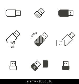 Insieme di oggetti sul tema delle icone usb Illustrazione Vettoriale