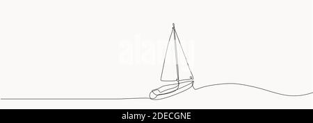 Disegno a linea continua della barca a vela Illustrazione Vettoriale