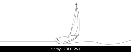 Disegno a linea continua della barca a vela Illustrazione Vettoriale