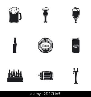 Icone per la birra a tema. Sfondo bianco Illustrazione Vettoriale