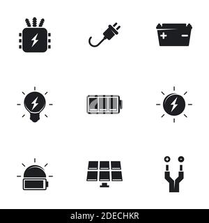 Icone per il tema Elettricità. Sfondo bianco Illustrazione Vettoriale