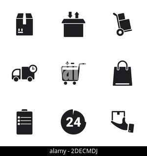 Icone per il tema prodotti logistici e di consegna. Sfondo bianco Illustrazione Vettoriale