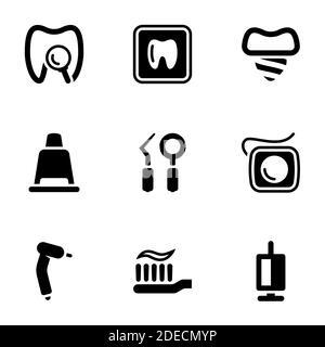 Insieme di icone semplici su un tema denti, odontoiatria, vettore, insieme. Sfondo bianco Illustrazione Vettoriale