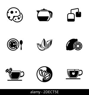 Set di icone semplici su un tema biscotti, tè, bevanda, caffè, limone, lime, vettore, set. Sfondo bianco Illustrazione Vettoriale