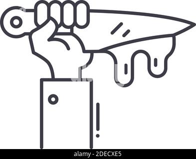 Mano con icona a coltello, illustrazione lineare isolata, vettore di linea sottile, segno di disegno web, simbolo di concetto di contorno con tratto modificabile su sfondo bianco Illustrazione Vettoriale