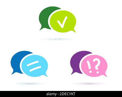 Bolle di dialogo su sfondo bianco. Icona chat in stile piatto alla moda. Simbolo della bolla vocale. Icone di bolle parlanti brillanti. Illustrazione vettoriale. Illustrazione Vettoriale