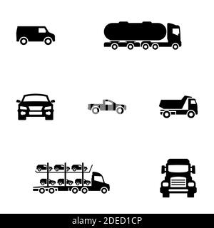 Set di icone nere isolate su sfondo bianco, sul tema Auto, camion Illustrazione Vettoriale