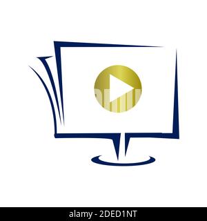 nuovo simbolo digitale combinato con l'icona dell'insegnante per internet della scuola studio corso online classe di formazione logo progettazione stock vettori concetto illustrazione Illustrazione Vettoriale