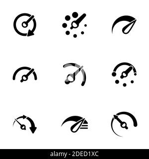 Set di icone nere isolate su sfondo bianco, sul tema tachimetro Illustrazione Vettoriale