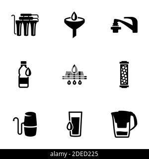 Set di icone nere isolate su sfondo bianco, sul tema purificatore d'acqua Illustrazione Vettoriale