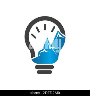 simbolo di prestazioni di picco pensa combinazione di montagna e lampadina elementi vettoriali per il design del logo Illustrazione Vettoriale