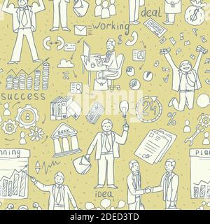 Doodle della gente di affari. Modello vettoriale senza giunture disegnato a mano Illustrazione Vettoriale