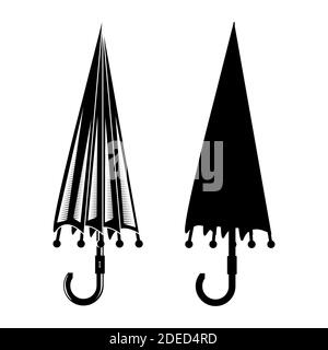 Set di icone ombrello nero chiuso maschio. Simbolo accessorio di protezione isolato su sfondo bianco Illustrazione Vettoriale