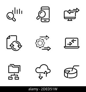 Insieme di icone nere isolate su sfondo bianco, sul tema ordinamento e analisi dei dati Illustrazione Vettoriale
