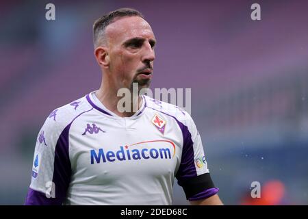 Franck Ribery di ACF Fiorentina guarda durante la serie UNA partita tra AC Milan e ACF Fiorentina. AC Milan vince 2-0 su ACF Fiorentina. Foto Stock