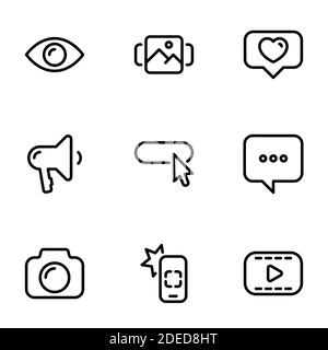 Insieme di icone vettoriali nere, isolate su sfondo bianco, sul tema comunicazione Internet moderna tra gli utenti Illustrazione Vettoriale