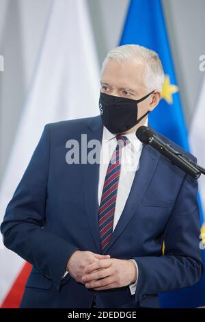 Varsavia, Mazoviano, Polonia. 30 novembre 2020. Conferenza stampa DEL Vice primo Ministro, Ministro dello sviluppo, del lavoro e della tecnologia JAROSLAW GOWIN.in la foto: JAROSLAW GOWIN Credit: Hubert Mathis/ZUMA Wire/Alamy Live News Foto Stock