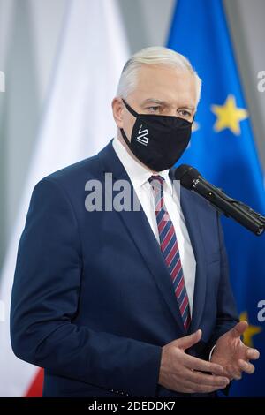 Varsavia, Mazoviano, Polonia. 30 novembre 2020. Conferenza stampa DEL Vice primo Ministro, Ministro dello sviluppo, del lavoro e della tecnologia JAROSLAW GOWIN.in la foto: JAROSLAW GOWIN Credit: Hubert Mathis/ZUMA Wire/Alamy Live News Foto Stock