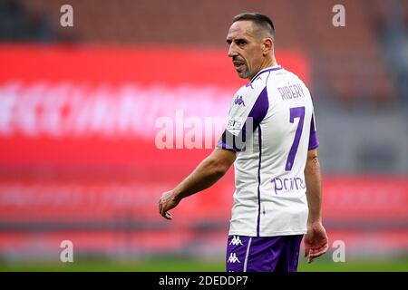 Milano, Italia - 29 novembre 2020: Franck Ribery di ACF Fiorentina guarda durante la Serie UNA partita di calcio tra AC Milan e ACF Fiorentina. AC Milan ha vinto 2-0 su ACF Fiorentina. Credit: Nicolò campo/Alamy Live News Foto Stock