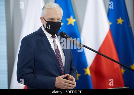 Varsavia, Mazoviano, Polonia. 30 novembre 2020. Conferenza stampa DEL Vice primo Ministro, Ministro dello sviluppo, del lavoro e della tecnologia JAROSLAW GOWIN.in la foto: JAROSLAW GOWIN Credit: Hubert Mathis/ZUMA Wire/Alamy Live News Foto Stock