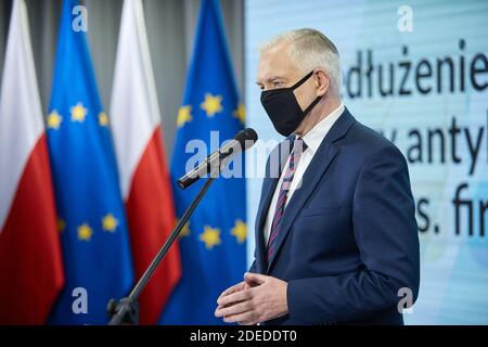 Varsavia, Mazoviano, Polonia. 30 novembre 2020. Conferenza stampa DEL Vice primo Ministro, Ministro dello sviluppo, del lavoro e della tecnologia JAROSLAW GOWIN.in la foto: JAROSLAW GOWIN Credit: Hubert Mathis/ZUMA Wire/Alamy Live News Foto Stock