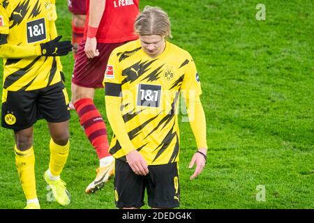 Erling HAALAND (DO) è deluso, 1° calcio Bundesliga, 9° giorno di festa, Borussia Dortmund (DO) - 1° FC Colonia (K) 1: 2, il 28 novembre 2020 a Dortmund / Germania. LE NORMATIVE DFL VIETANO QUALSIASI USO DI FOTOGRAFIE COME SEQUENZE DI IMMAGINI E/O QUASI-VIDEO.SOLO PER USO EDITORIALE. Solo per scopi giornalistici! ¬ | utilizzo in tutto il mondo Foto Stock