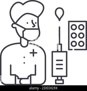 Icona del guaritore, illustrazione isolata lineare, vettore di linea sottile, segno di disegno di fotoricettore, simbolo di concetto di contorno con tratto modificabile su sfondo bianco. Illustrazione Vettoriale