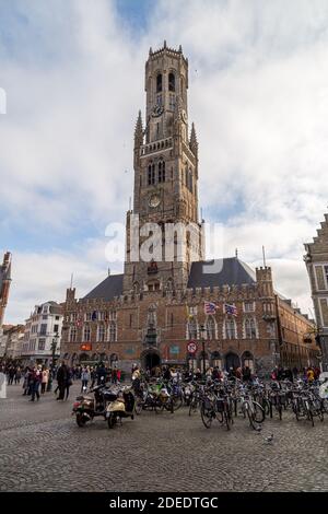 Belford torre Bruges, torre campanaria, Brugge centro città, bruges centro città Belgica Europa Unione europea capitale delle Fiandre europee lingua olandese fiamminga Foto Stock