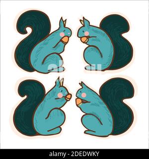 Animale Fauna Inverno Squirrel icona. Set di illustrazioni vettoriali. Design della penna a pennello. Arredamento per la casa, regalo, carta da imballaggio, tessuto. Vector EPS 10 Design. Illustrazione Vettoriale