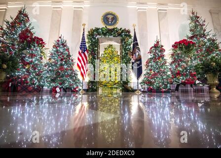 Washington, Stati Uniti. 30 novembre 2020. Il Grand Foyer è decorato per le vacanze alla Casa Bianca a Washington, DC Lunedi, 30 novembre 2020. Il tema di quest'anno è "America la bella" ed è un tributo alle meraviglie naturali del paese. Foto di Kevin Dietsch/UPI Credit: UPI/Alamy Live News Foto Stock