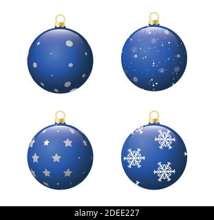 Set Palline di Natale Collezione di Vacanze invernali. Palle di Capodanno con fiocchi di neve, cerchi e modelli astratti. Natale e Capodanno Illustrazione Vettoriale