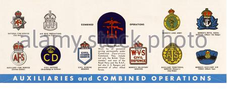 Rank and Insignia of the British Armed Forces - ausiliari e operazioni combinate, da WW2 informazioni e Propaganda opuscolo Foto Stock