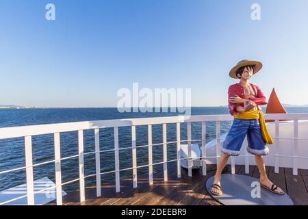 La Thousand Sunny Boat si diffuse nel manga monopezzo di Laguna Ten Bosch a Gamagori, Aichi, Giappone Foto Stock