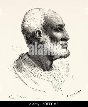 Vecchio ritratto inciso di Ouelda Ghiorghis, notevole abissino, Etiopia. Inciso il vecchio 19 ° secolo, narrazione di un viaggio attraverso Abyssinia di Guillaume Lejean da El Mundo en la mano 1879 Foto Stock