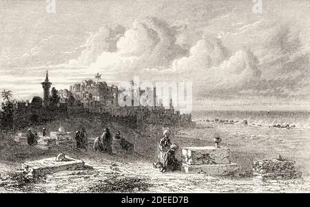 Giaffa, l'antica Gioppa, Palestina, Israele. Vecchio illustrazione incisa del 19 ° secolo viaggio a Gerusalemme di Alphonse de Lamartine da El Mundo en la mano 1879 Foto Stock