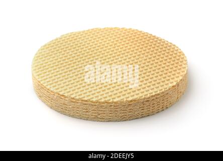 Pila di fogli di torta di wafer rotondi isolati su bianco Foto Stock