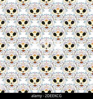 Sfondo senza cuciture calaveras, modello Day of the Dead Illustrazione Vettoriale