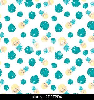 Ananas con occhiali da sole illustrazione tropicale senza cuciture, modello estivo Illustrazione Vettoriale