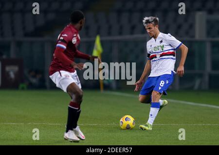 Stadio Olimpico Grande Torino, Torino, Italia, 30 Nov 2020, Valerio Verre (UC Sampdoria) durante Torino FC vs UC Sampdoria, calcio italiano Serie A match - Foto Francesco Scaccianoce / LM Foto Stock