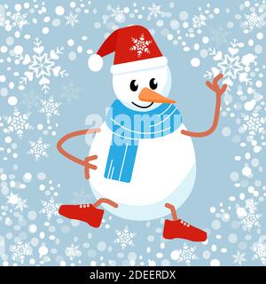 Buon Natale. 2021 anno innevato carino su sfondo blu e fiocchi di neve. Cartoon art Illustrazione Vettoriale